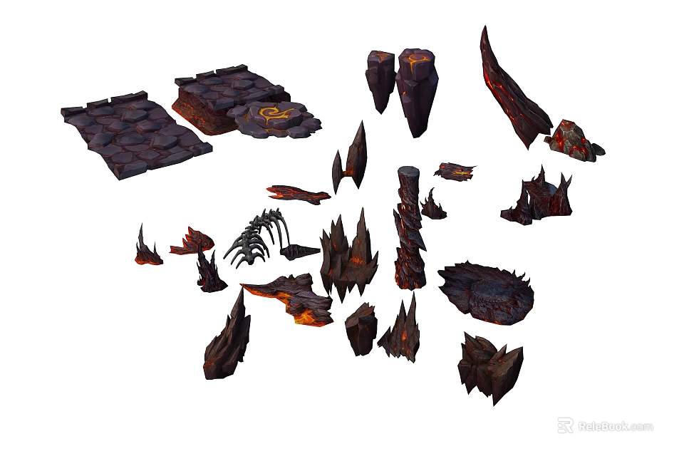 Lava Themed Volcanic Rock Platforms And Jagged Stone Game Assets 3d model