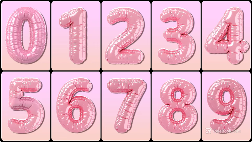 Pink 3D Number Balloons Set With 0 to 9 Digit Design For Decorations 3d model 