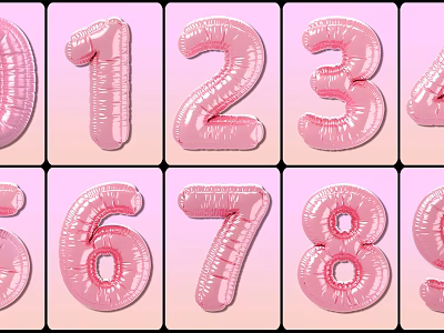 Pink 3D Number Balloons Set With 0 to 9 Digit Design For Decorations 3d model