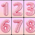 Pink 3D Number Balloons Set With 0 to 9 Digit Design For Decorations