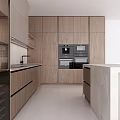 Elegant Modern Kitchen Interior With Wooden Cabinets And Marble Island Countertop Design