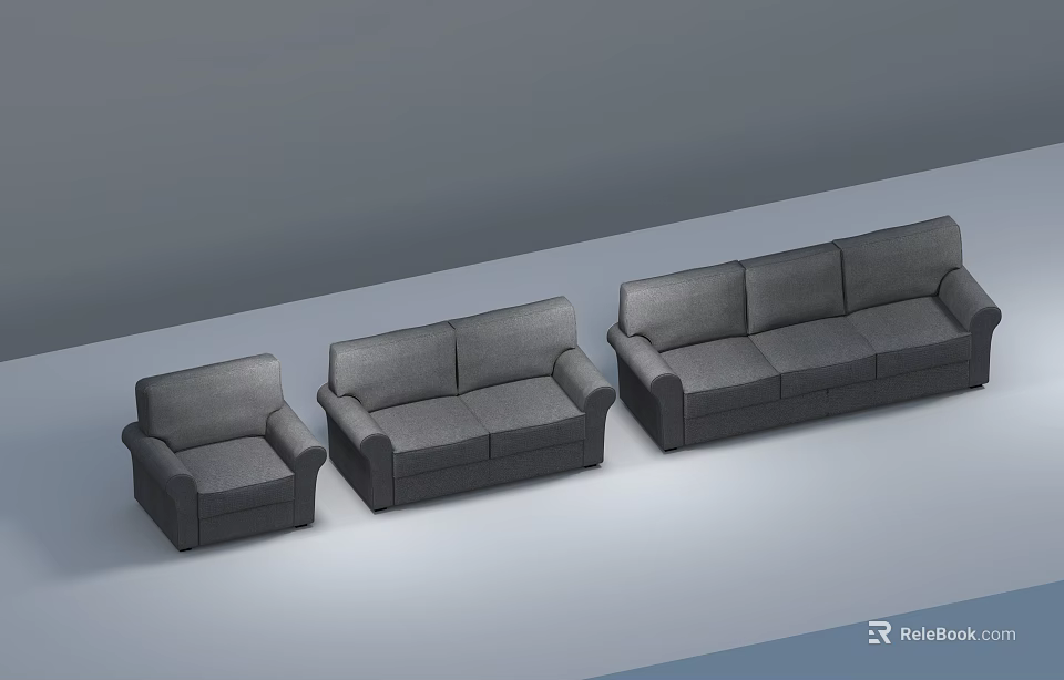 Modern Gray Sofa Set with Single Two Seater and Three Seater Design 3d model