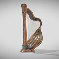 Wooden Classical Harp String Musical Instrument With Decorative Design And Handcrafted Details 3d model