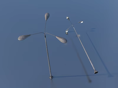 Silver Outdoor Lights With Slim Poles And Water Drop Shaped Shades For Outdoor Decoration 3d model