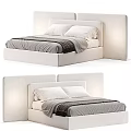 Modern Upholstered Bed with Soft Headboard White Pillows and Gray Blanket