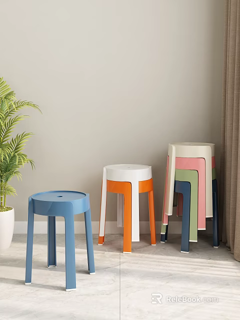 Colorful Plastic Stools in Blue Orange White Pink Green for Living Room Corner 3d model 