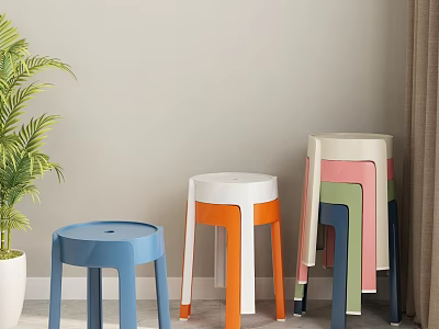 Colorful Plastic Stools in Blue Orange White Pink Green for Living Room Corner 3d model