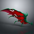 Red Green Dragon Wing 3D Sculpture With Decorative Intricate Design Details