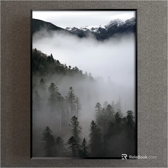 Scenic Mountain Landscape With Snow Capped Peaks Misty Forest And Winding Path 3d model 