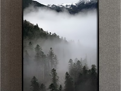 Scenic Mountain Landscape With Snow Capped Peaks Misty Forest And Winding Path 3d model