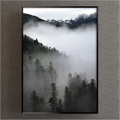 Scenic Mountain Landscape With Snow Capped Peaks Misty Forest And Winding Path 3d model