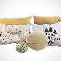 Throw Pillows with Yellow Beige White Green Tree Pattern Round Shape and Little Explorer Text