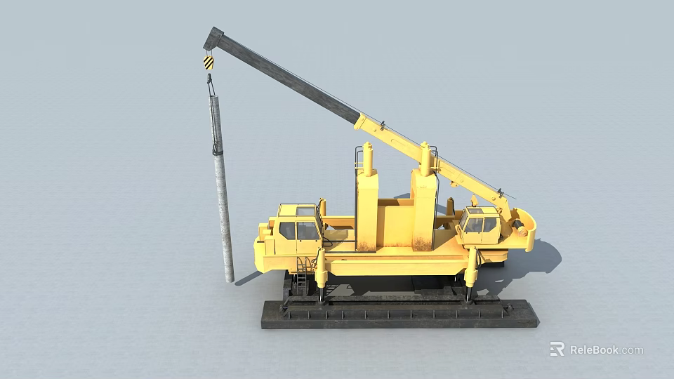 Yellow Industrial Crawler Crane With Pile Driving Boom And Operator Cab 3d model 
