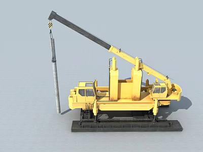 Yellow Industrial Crawler Crane With Pile Driving Boom And Operator Cab 3d model