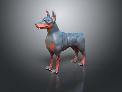 Grey and Orange Doberman Dog Doll Standing 3D Model with Realistic Details 3d model