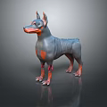 Grey and Orange Doberman Dog Doll Standing 3D Model with Realistic Details