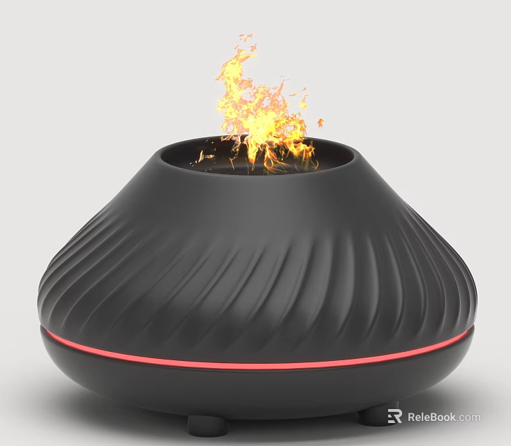 Smart Machine With Black Wavy Design Red Light Strip And Realistic Flame 3d model 