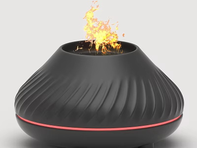 Smart Machine With Black Wavy Design Red Light Strip And Realistic Flame 3d model