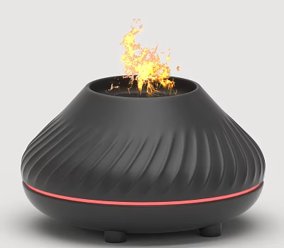 Smart Machine With Black Wavy Design Red Light Strip And Realistic Flame 3d model