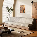 Multi Person Plaid Fabric Sofa In Room With Window Blinds Indoor Plant And Wall Art