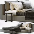 Modern Double Bed with Soft Pillows Cozy Blanket and Side Table
