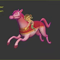 Pink Horse With Little Girl Riding Red Saddle Yellow Trim And Running Pose Toy Figure