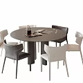 Modern Round Dining Table Set With Gray White Chairs And Tabletop Items 3d model