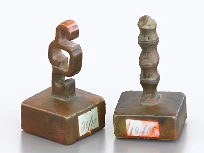 Vintage Brass Decorative Ornament Set With Square Bases And Numbered Tags 3d model