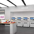 Modern Shopping Mall Retail Store with Open Layout Display Tables Chairs Shelves and Products