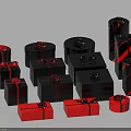 Black And Red Gift Boxes With Decorative Ribbons In Various Shapes 3d model