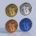 Four Colored Metallic Coin Shaped Jewelry Pendants With Engraved Symbol Design
