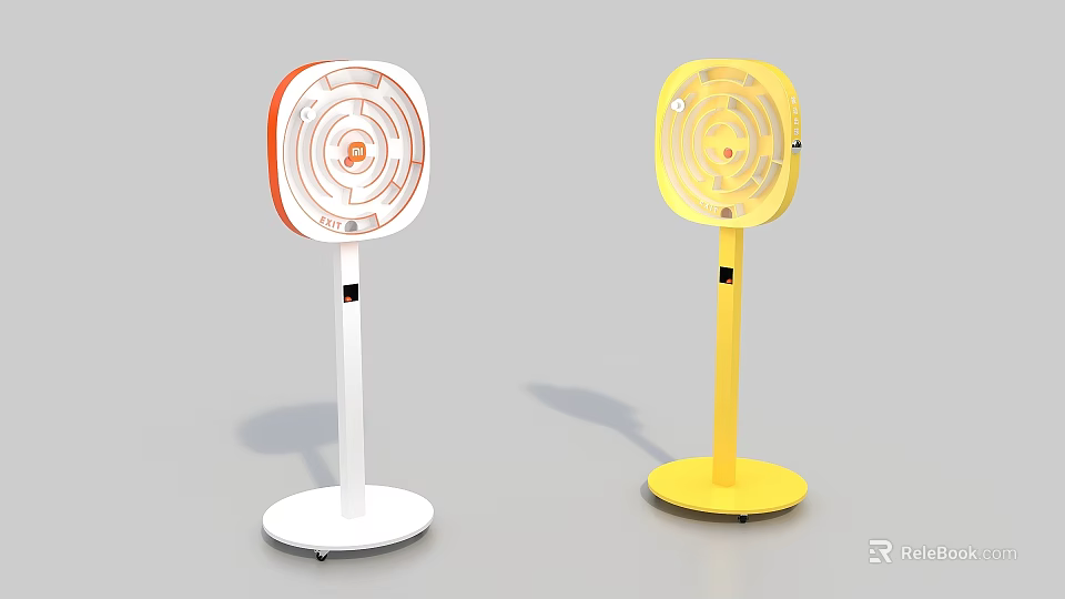 Modern Floor Standing Electric Heaters With White Yellow Circular Heating Grid Design 3d model