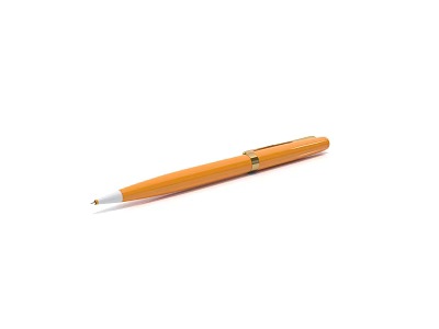 Orange Writing Pen With White Tip And Gold Accent On White Background 3d model