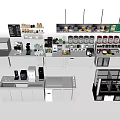 Commercial Kitchen Commercial Equipment Layout With Coffee Machines Freezers Workstations And Storage Cabinets