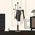 Modern Entryway Cabinet With Side Cabinet Coat Rack Hanging Clothes Table Lamp And Books