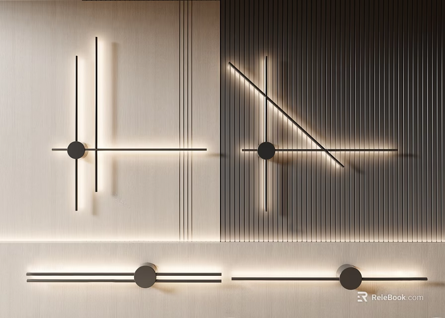 Modern Minimalist Wall Lamps With Sleek Black Lines On Textured Vertical Walls 3d model 