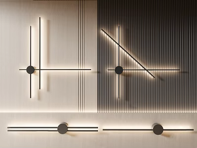 Modern Minimalist Wall Lamps With Sleek Black Lines On Textured Vertical Walls 3d model