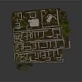 Detailed Ancient Ruins 3D Model With Stone Walls Room Layout And Trees