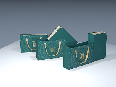 Green Decorative Ornament Set with Gift Boxes Handbags Traditional Patterns and Gold Decorations 3d model