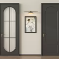 Dark Gray Modern Swing Doors With Glass Panel And Solid Panel Design And Golden Handles 3d model