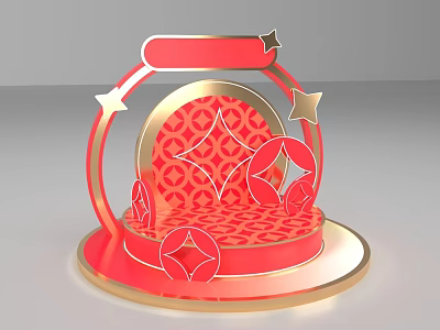 Red Gold Decorative Photo Check In Spot With Circular Base Star Accents Geometric Patterns 3d model