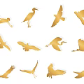Flying Animals Golden Silhouettes of Various Bird Species in Different Poses