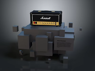 Modern Computer Workstation With Marshall Amplifier On Gray Geometric Block Structure 3d model