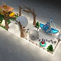 Festive Children's Playground With Christmas Decorations Swings Transparent Ball And Slide