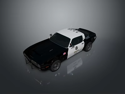 Classic Black And White Police Car With Badge And Reflective Details 3d model