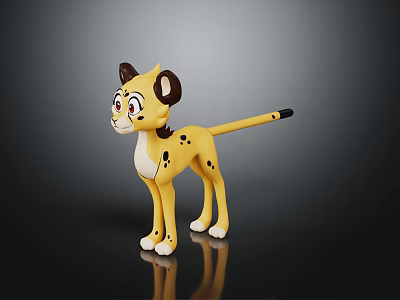 Cartoon Cheetah Character Toy Figure With Yellow Body Black Spots Brown Ears And White Belly 3d model