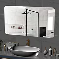 Modern Rectangular Bathroom Mirror Reflecting Shower Area White Tiles And Vanity Products 3d model