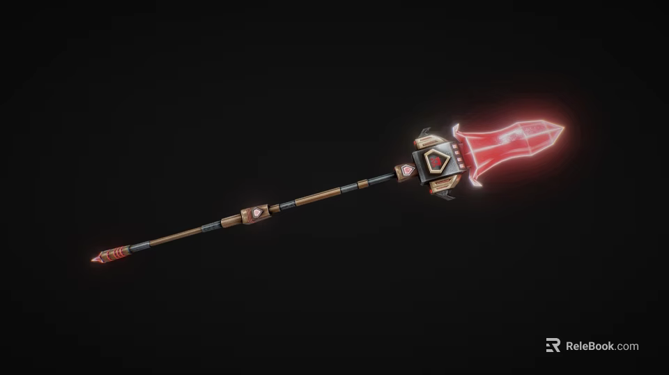 Fantasy Glowing Red Spear Weapon With Golden Shaft And Decorative Elements 3d model 