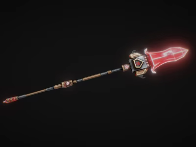 Fantasy Glowing Red Spear Weapon With Golden Shaft And Decorative Elements 3d model