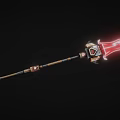 Fantasy Glowing Red Spear Weapon With Golden Shaft And Decorative Elements